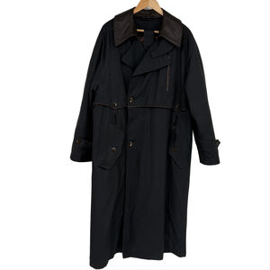 fil a fil Trench Coat double-breasted Navy blue Brown Leather Collar size 36